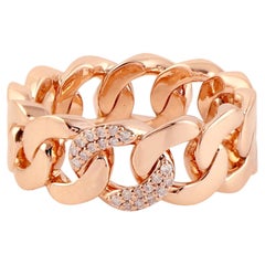 Cuban Chain Knotted Design Band Ring WIth Diamonds In 18k Gold