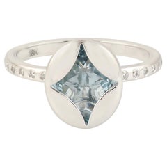 Aquamarine Ring With Diamonds Made In 18k White Gold