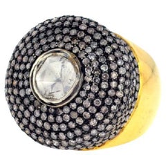 Rosecut Diamonds Cocktail Ring With Pave Diamonds Made In 18k Gold & Silver