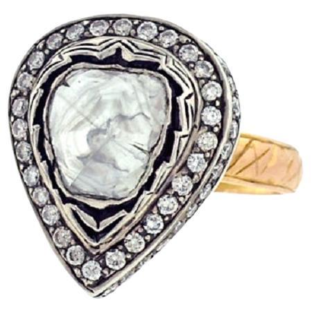 Rosecut Diamonds Cocktail Ring In Pear Shape Made In 18k Gold & Silver For Sale