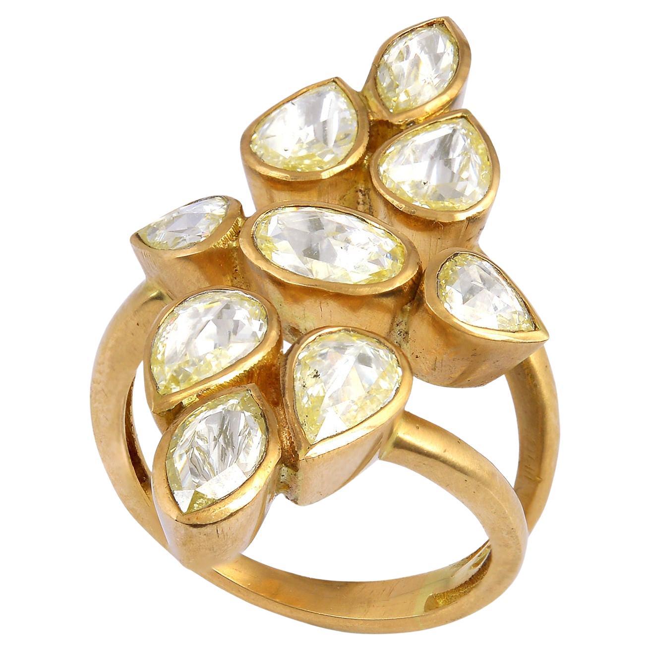 Rosecut Daimonds Knuckle Ring Made In 18k Yellow Gold & Silver For Sale
