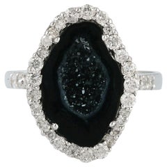 Sliced Geode Cocktail Ring With Diamonds Made In 18k White Gold
