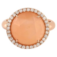 Moonstone Cocktail Ring With Pave Diamonds Made in 18k Rose Gold