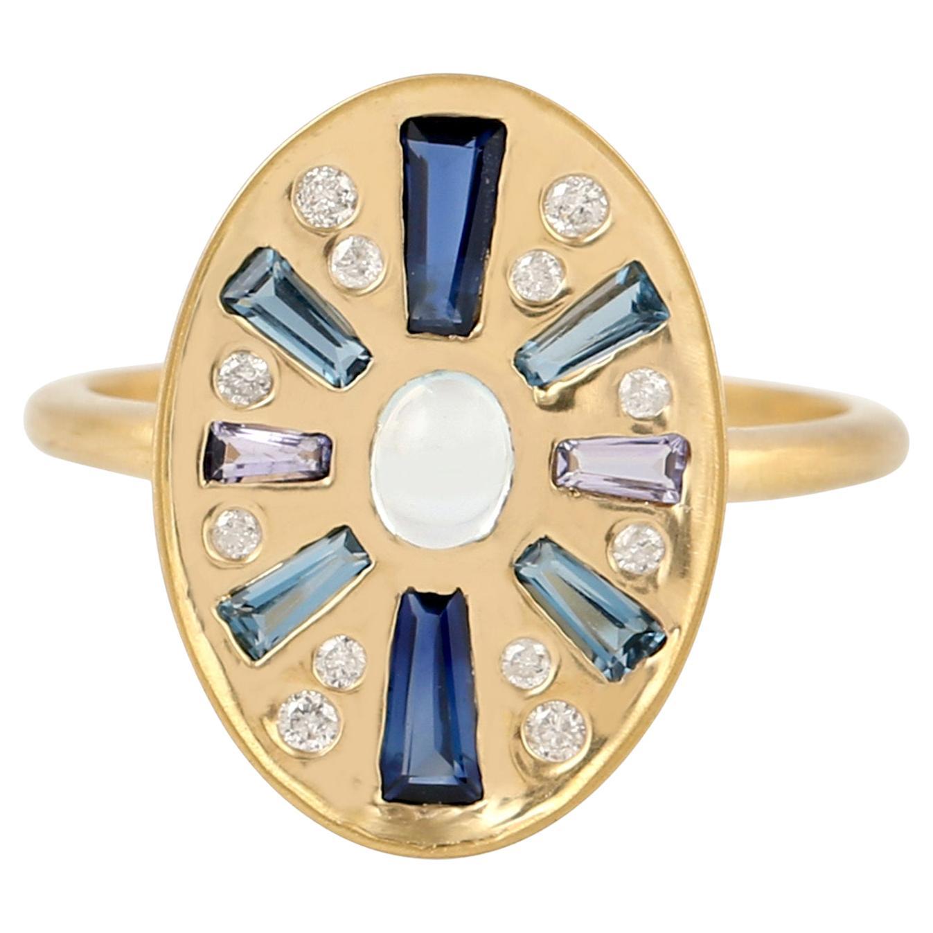 Multi Gemstone Ring With Diamonds Made In 18k Yellow Gold