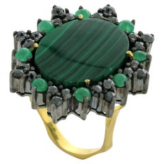 23.50ct Malachite Cocktail Ring With Emerald & Diamond Made In 18k Gold & Silver