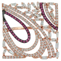 Quadratischer quadratischer Ring mit rosa Saphir und Diamanten aus 18 Karat Roségold