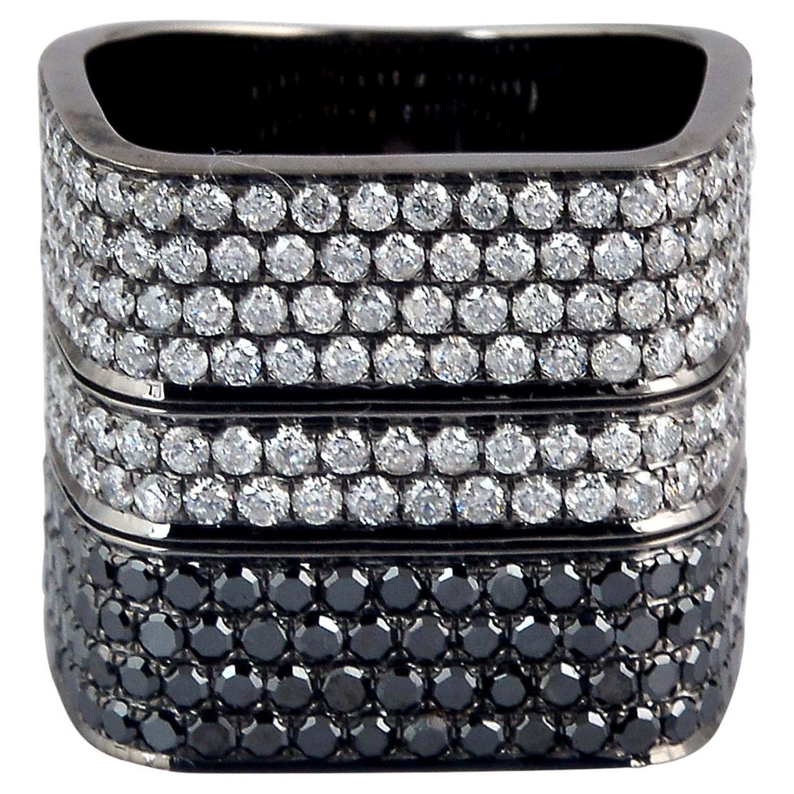 Black & White Pave Diamond Band Ring Made In 14k Gold