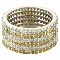 Yellow & White Pave Diamond Band Ring Made In 14k White Gold