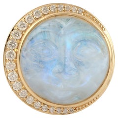 16.79 ct Moonstone Cocktail Ring With Diiamonds Made In 18k yellow Gold