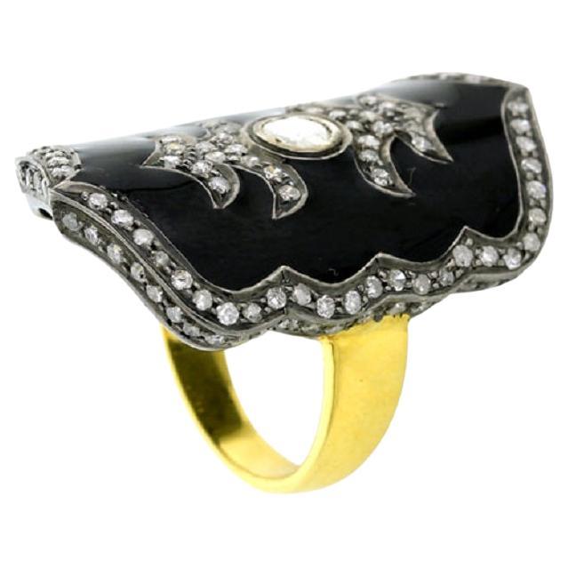 Pave Diamant-Emaille-Ring in 18k Gelbgold & Silber gemacht im Angebot