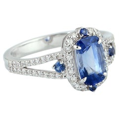 Blue Sapphire Cocktail Ring With Pave Diamonds Made In 18k White Gold