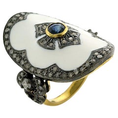 Pave Diamond Enamel Ring With Sapphire Made In 18k Gold & Silver