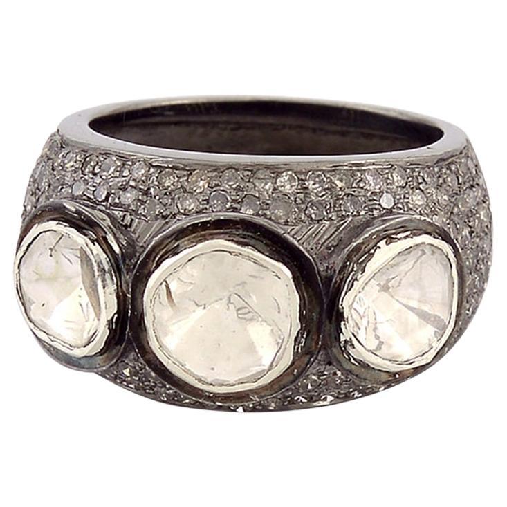 Rose Cut Diamonds Ring With Pave Diamonds In Silver