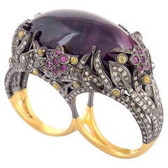 55.60ct Marquise Shaped Amethyst Cocktail Ring With Ruby & Dianonds