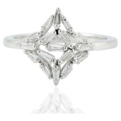 Star Shaped Baguette Diamond Ring Made In 18k White Gold
