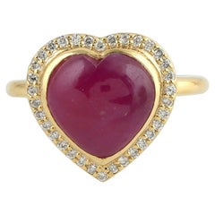 6.41 Ct Heart Shaped Pink Sapphire Cocktail Ring With Diamonds In 18k Gold