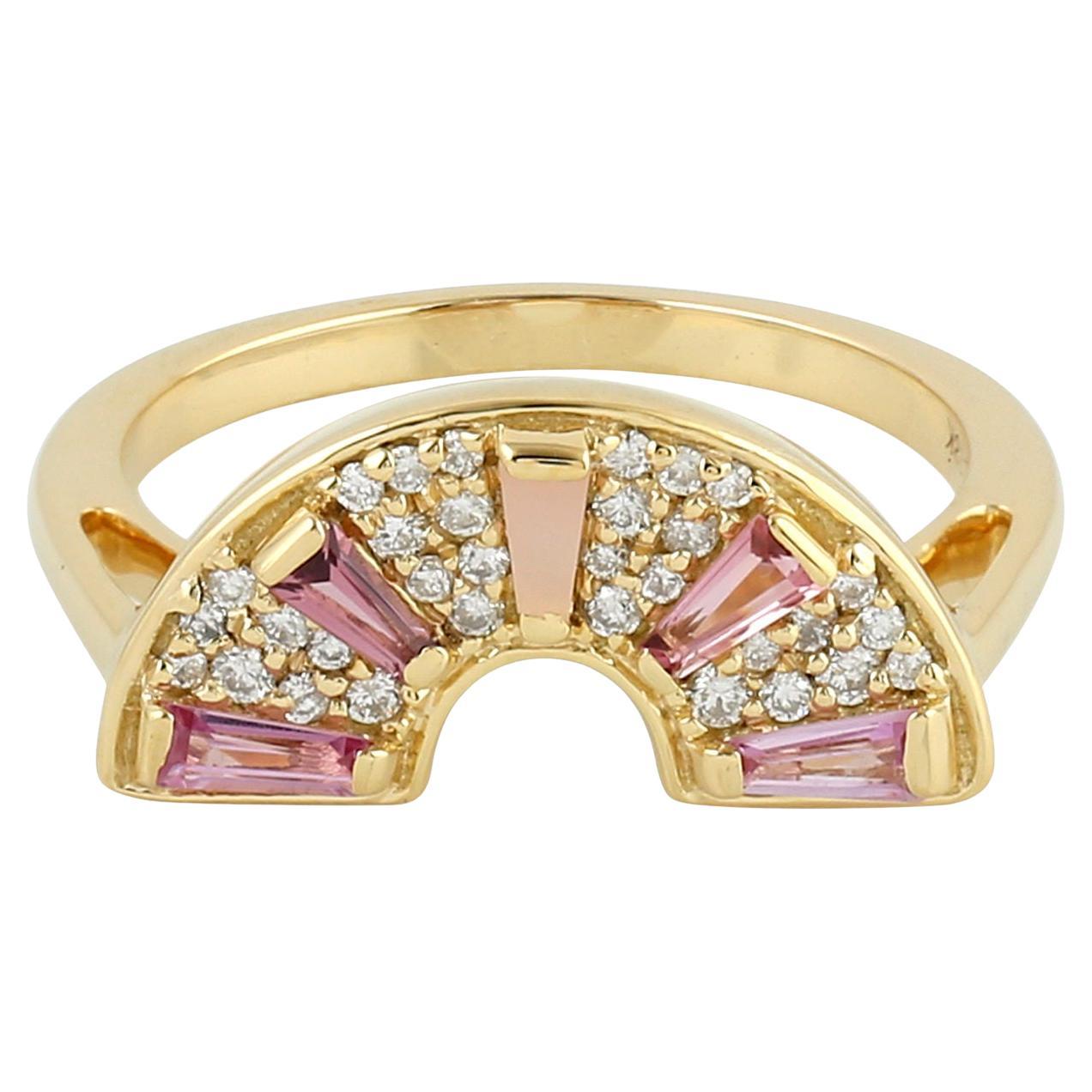 Multi Gemstone Half Ring Concept With Diamonds Made In 18k yellow Gold