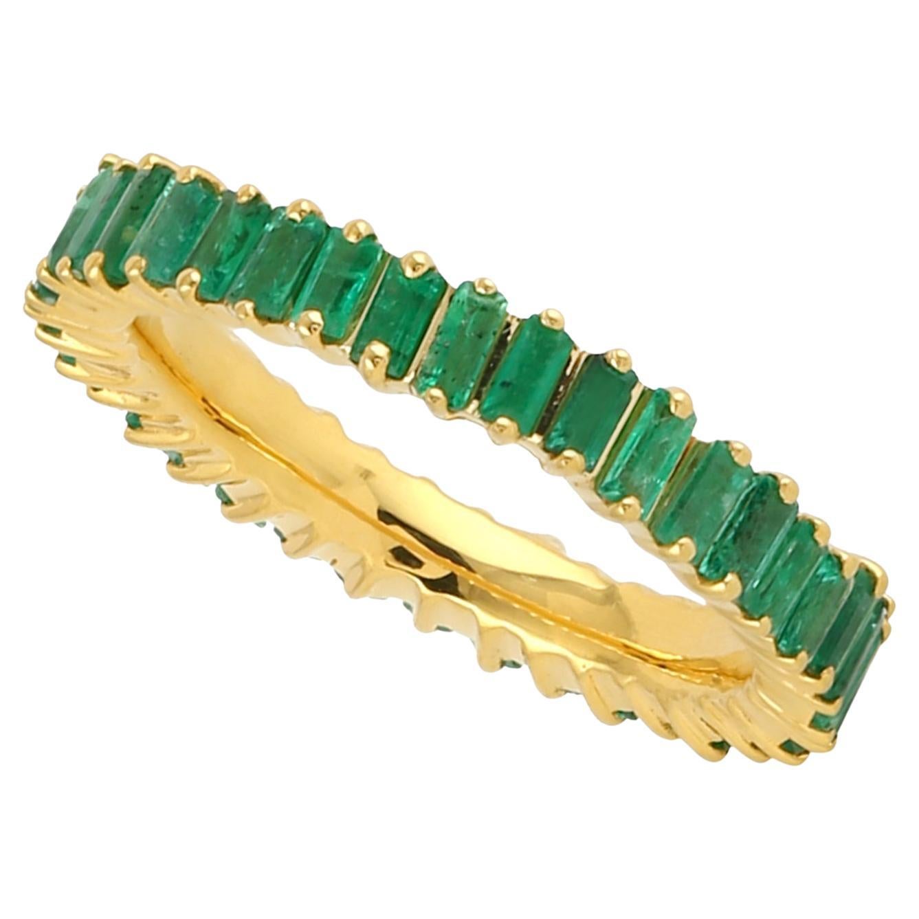 Emerald Eternity Band Ring Made In 18k Yellow Gold For Sale