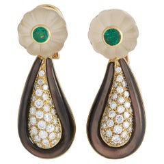 Bvlgari Vintage 18K Yellow Gold 1.50ct Diamond, Crystal, Emerald, Pearl Earrings