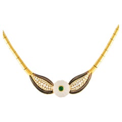 Bvlgari Vintage 18K Yellow Gold 2.20ct Diamond, Crystal, Emerald, Pearl Necklace