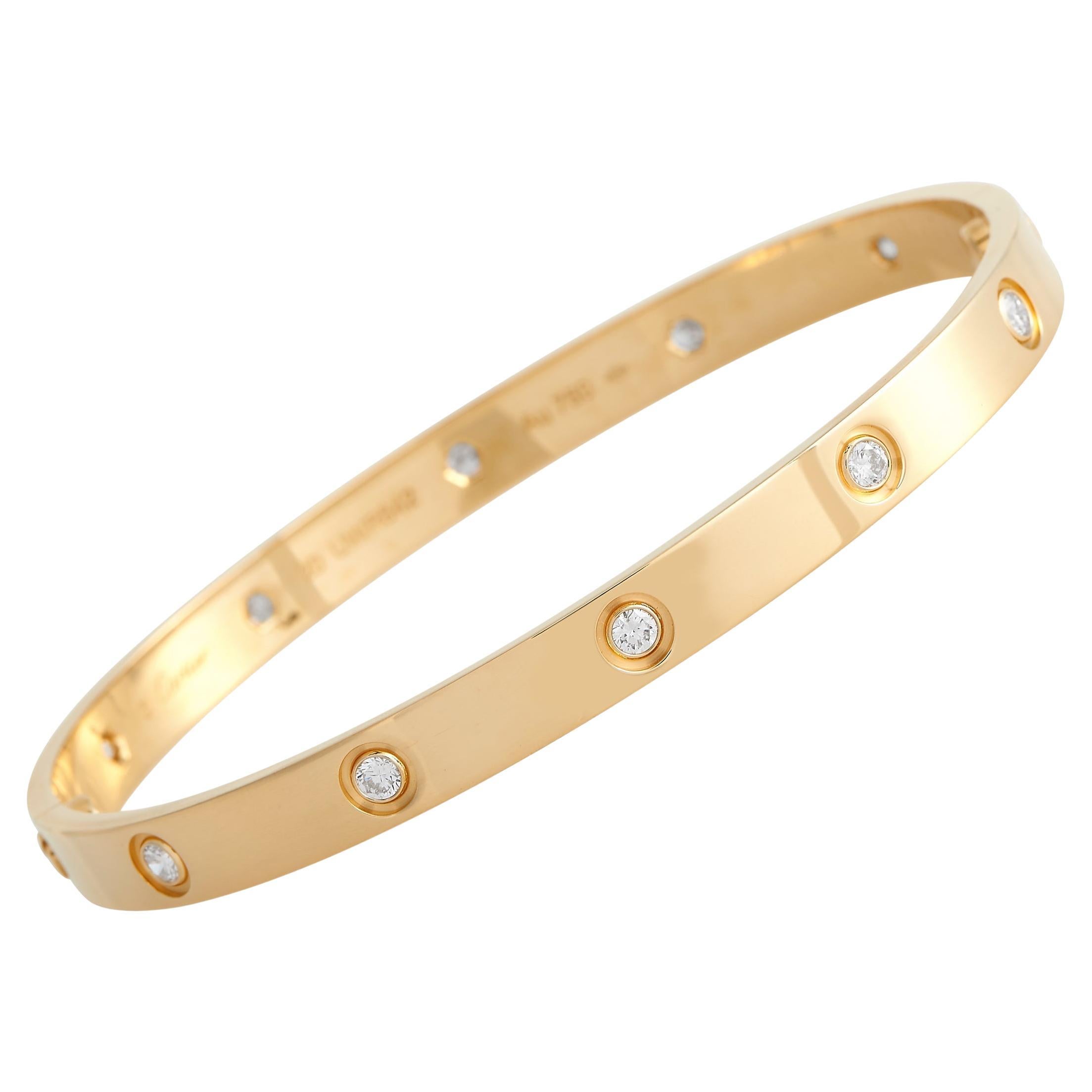 Cartier LOVE 18K Yellow Gold 10 Diamond Bracelet Size 20