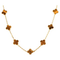 Van Cleef & Arpels Vintage Alhambra 18K Yellow Gold Tiger Eye 20-Motif Necklace