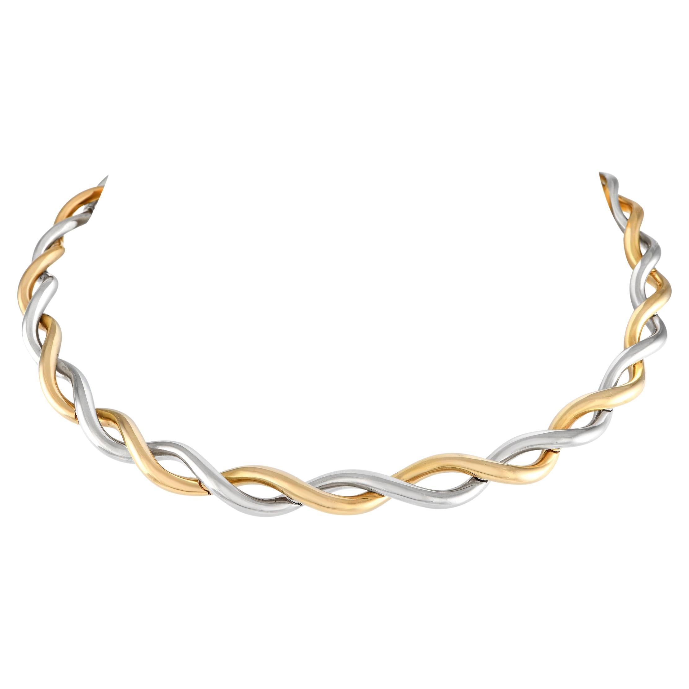 Van Cleef & Arpels 18K Yellow and White Gold Two-Tone Twisted Choker Necklace  For Sale