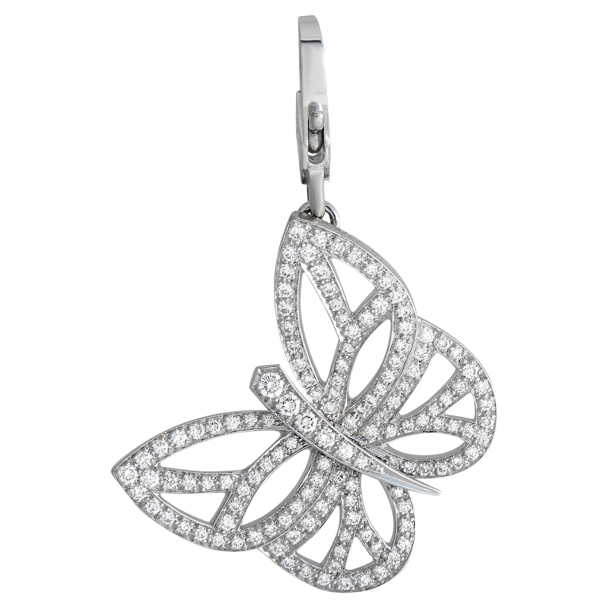 Van Cleef & Arpels 18K White Gold 1.0ct Diamond Large Model Butterfly Charm For Sale