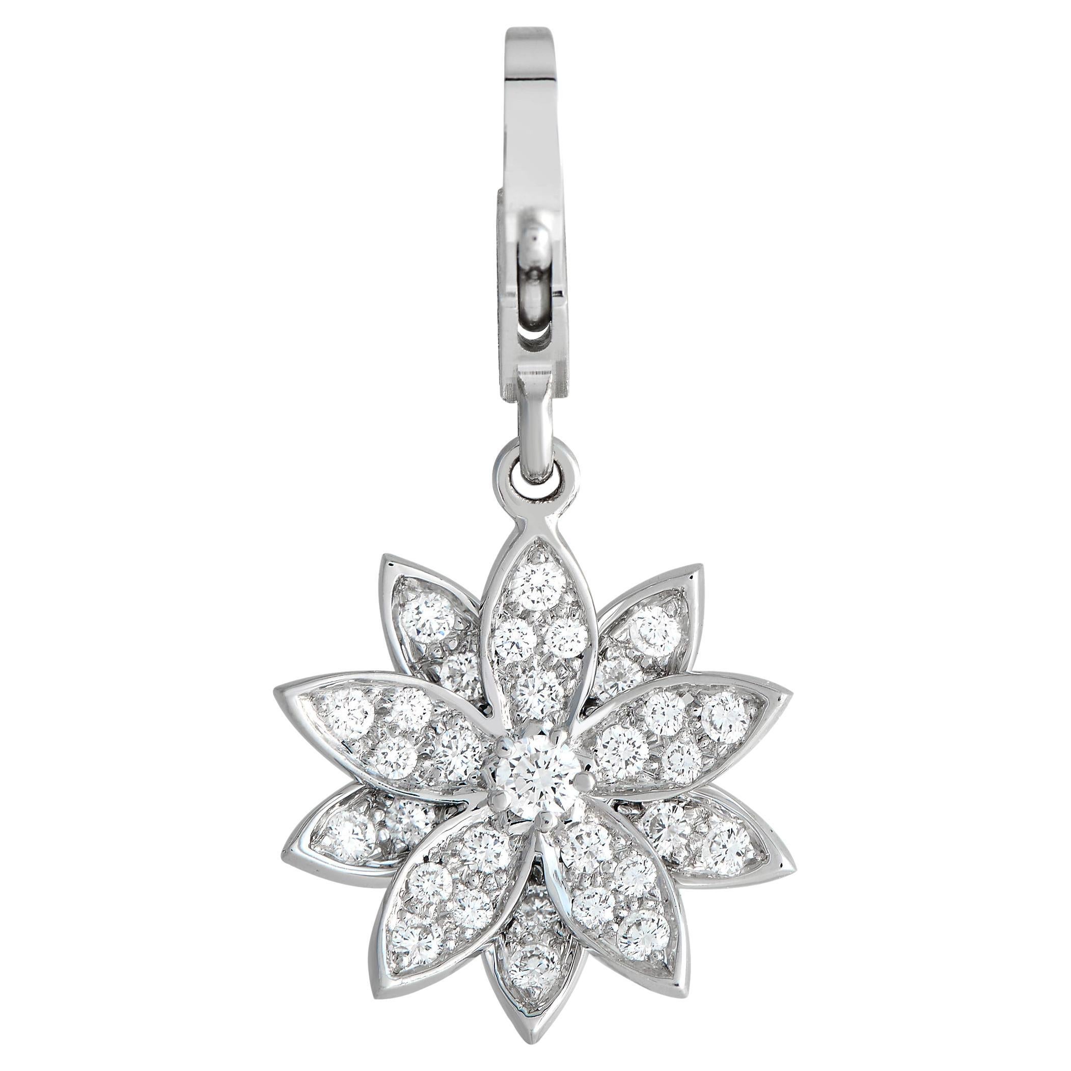 Van Cleef & Arpels Lotus 18K White Gold 0.46ct Diamond Flower Charm For Sale