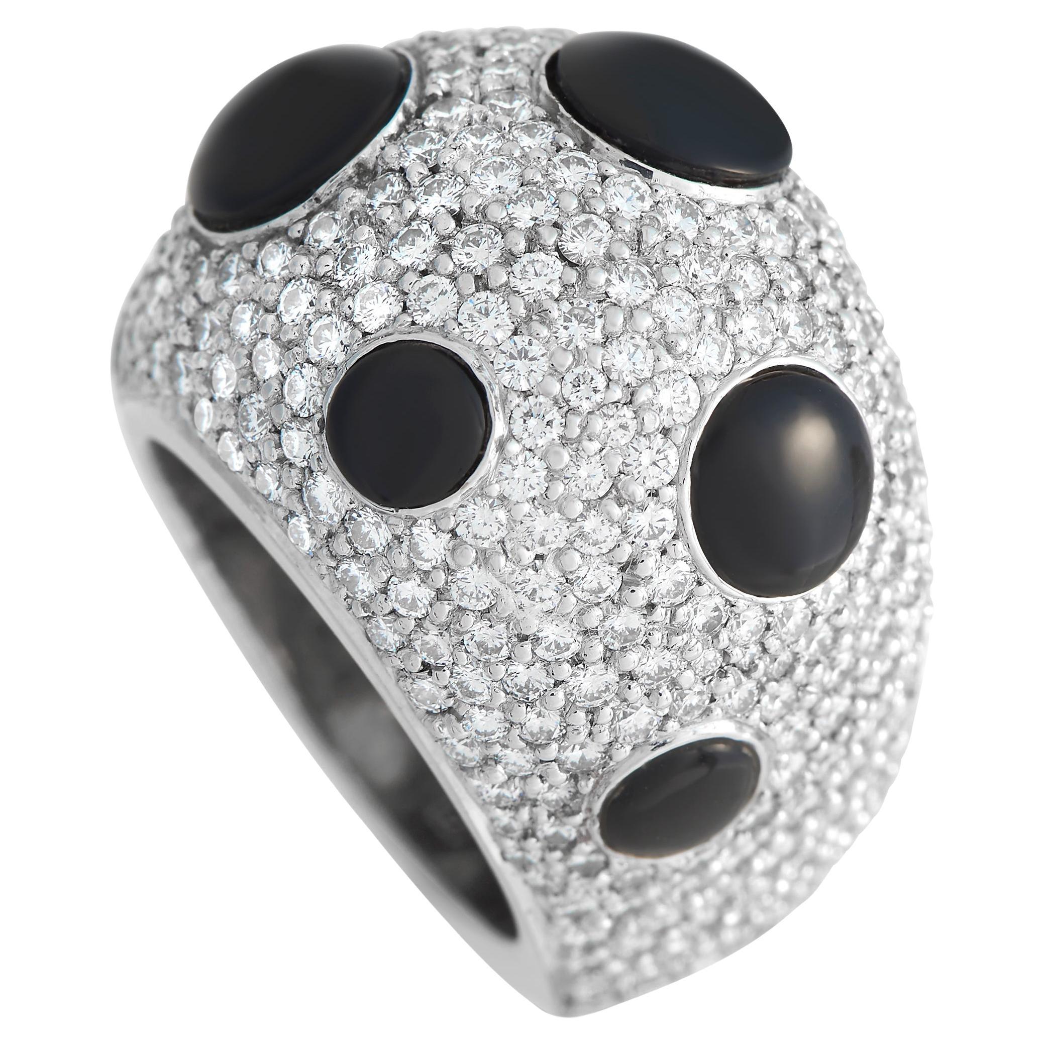 14K White Gold 3.85ct Diamond and Onyx Cocktail Ring For Sale