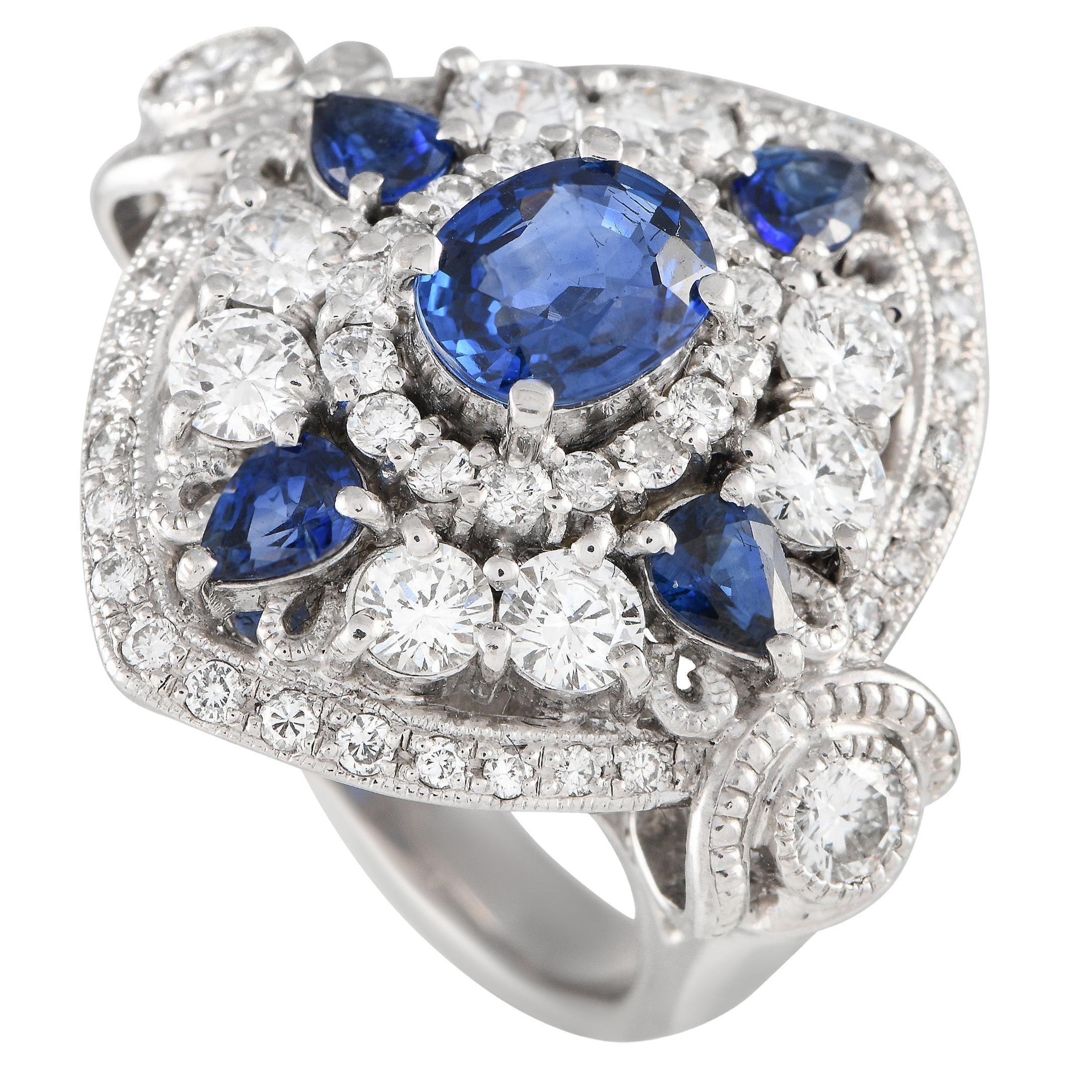 18K White Gold 1.02ct Diamond and Sapphire Art Deco Statement Ring MF04-012424 For Sale