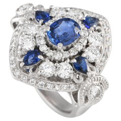 18K White Gold 1.02ct Diamond and Sapphire Art Deco Statement Ring MF04-012424