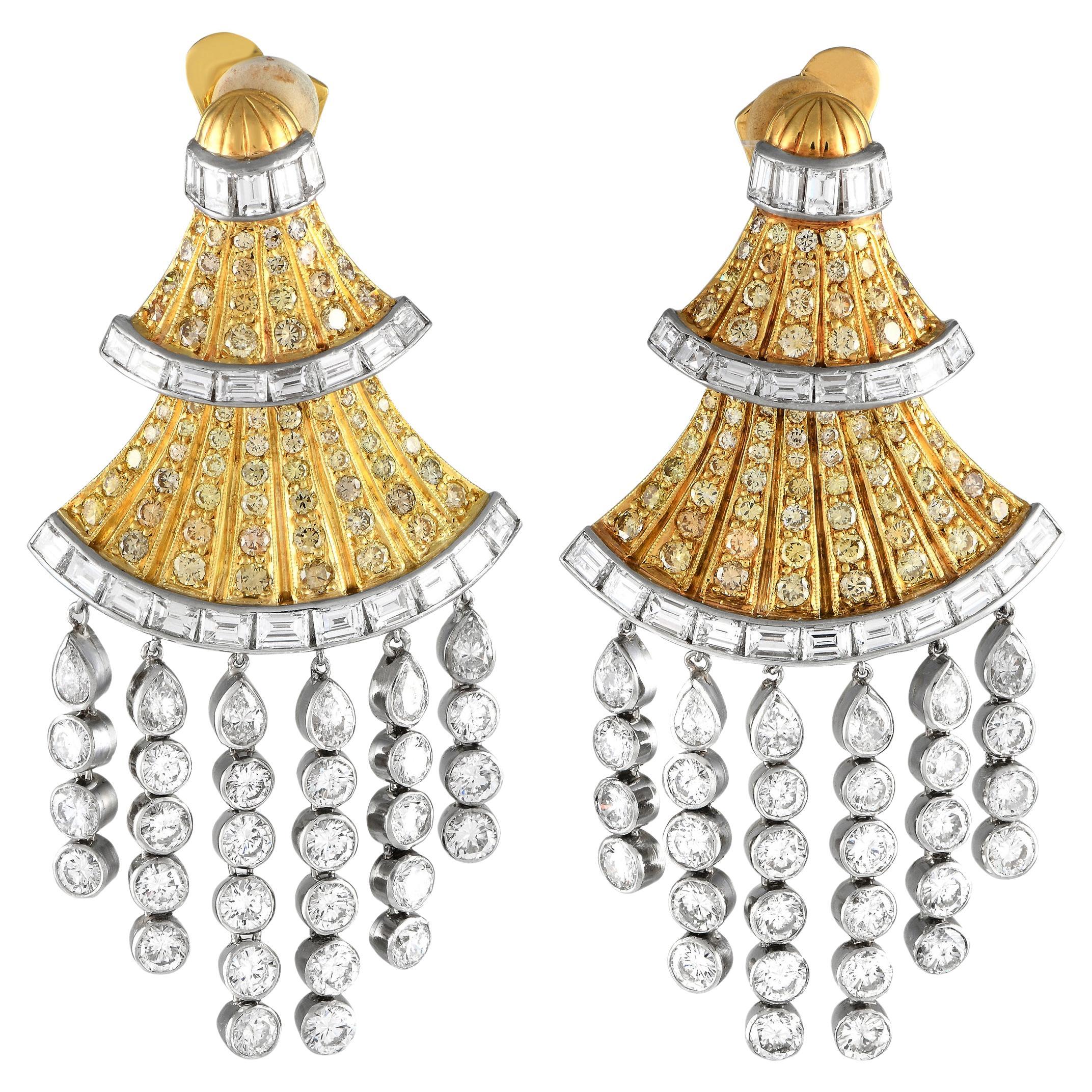S.Rudle Boucles d'oreilles chandelier à clip en or jaune et blanc 18 carats 12,96 carats de diamants en vente