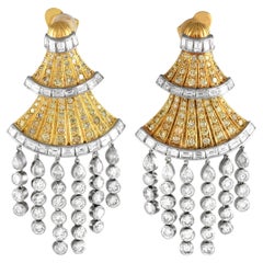 S.Rudle 18K Yellow and White Gold 12.96ct Diamond Clip-On Chandelier Earrings