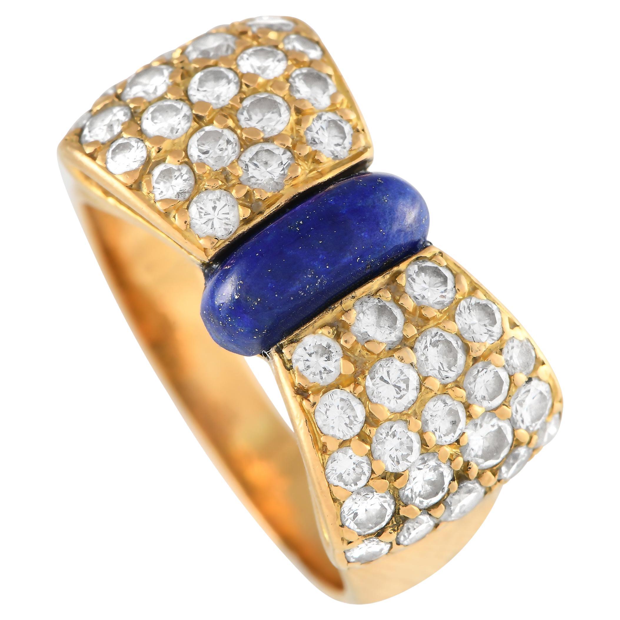 Van Cleef & Arpels 18K Yellow Gold 0.85ct Diamond and Lapis Lazuli Bow Ring For Sale