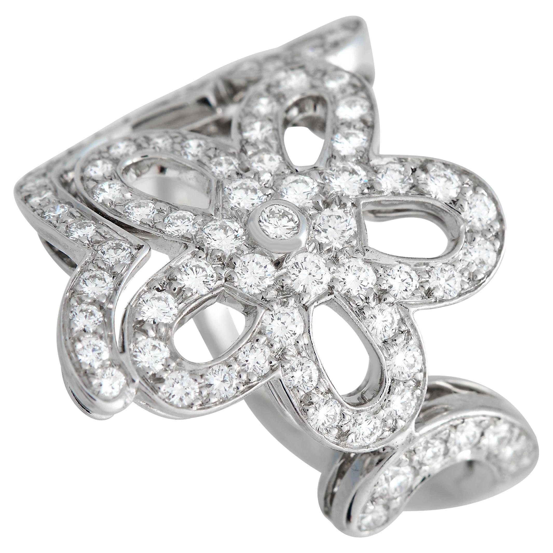 Van Cleef & Arpels 18K White Gold 0.85ct Diamond Flower Lace Cocktail Ring