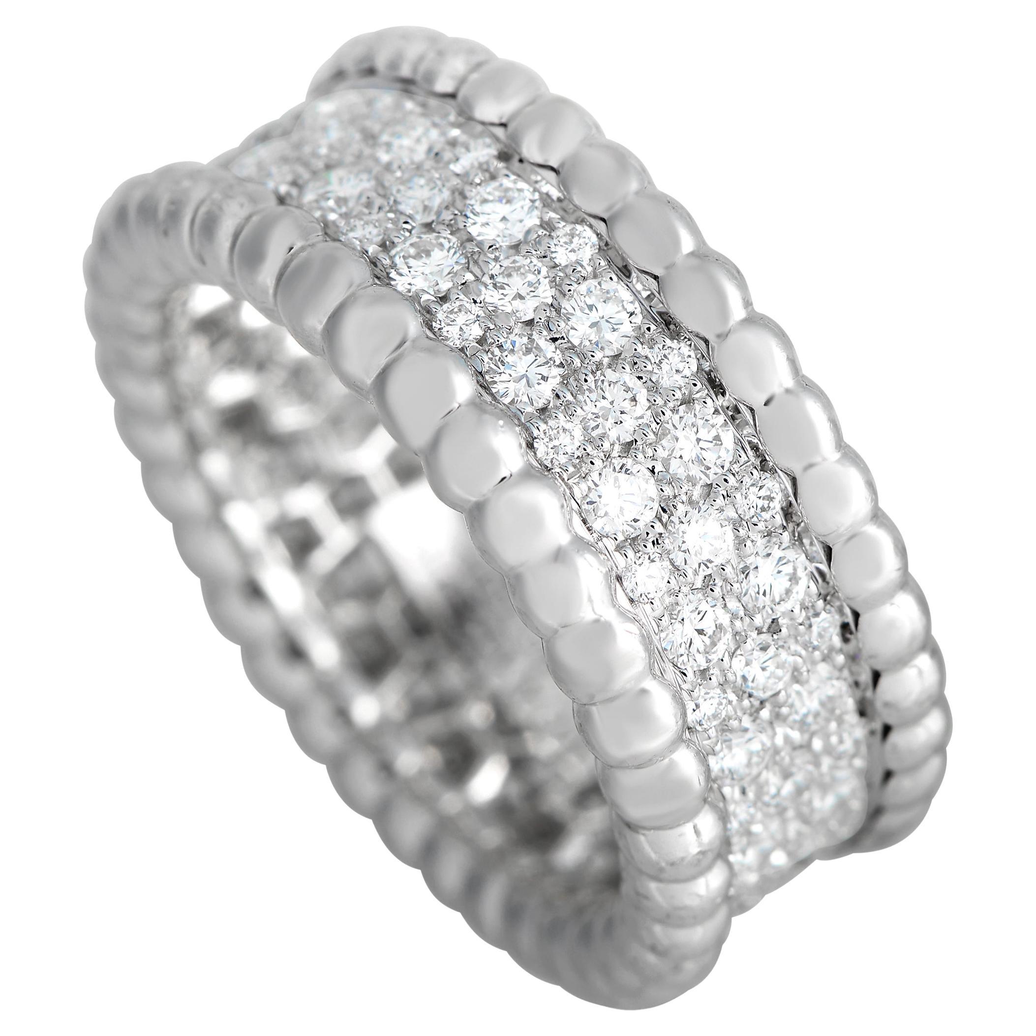 Van Cleef & Arpels Perle 18K White Gold 1.16ct Diamond 3-Row Ring