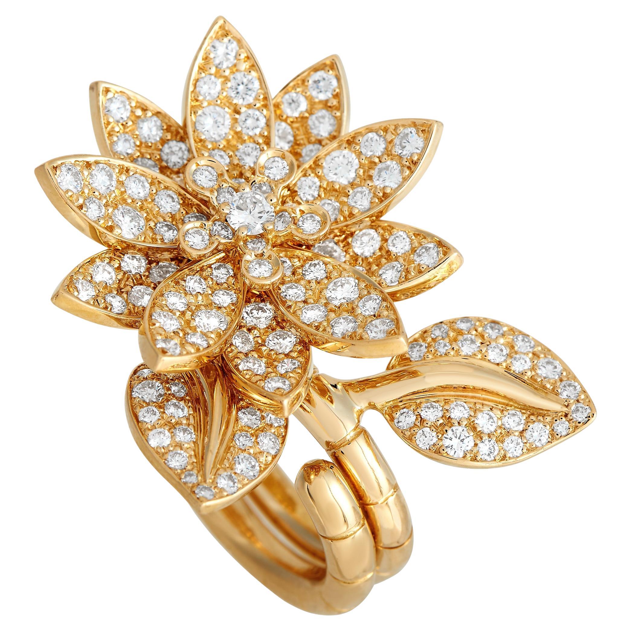 Van Cleef & Arpels Lotus 18K Yellow Gold 2.14ct Diamond Between the Finger Ring 