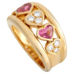 Van Cleef & Arpels 18K Yellow Gold 0.25ct Diamond and Pink Sapphire Heart Ring