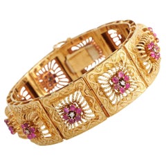 Bracelet Art Nouveau en or jaune 18K avec diamants et rubis