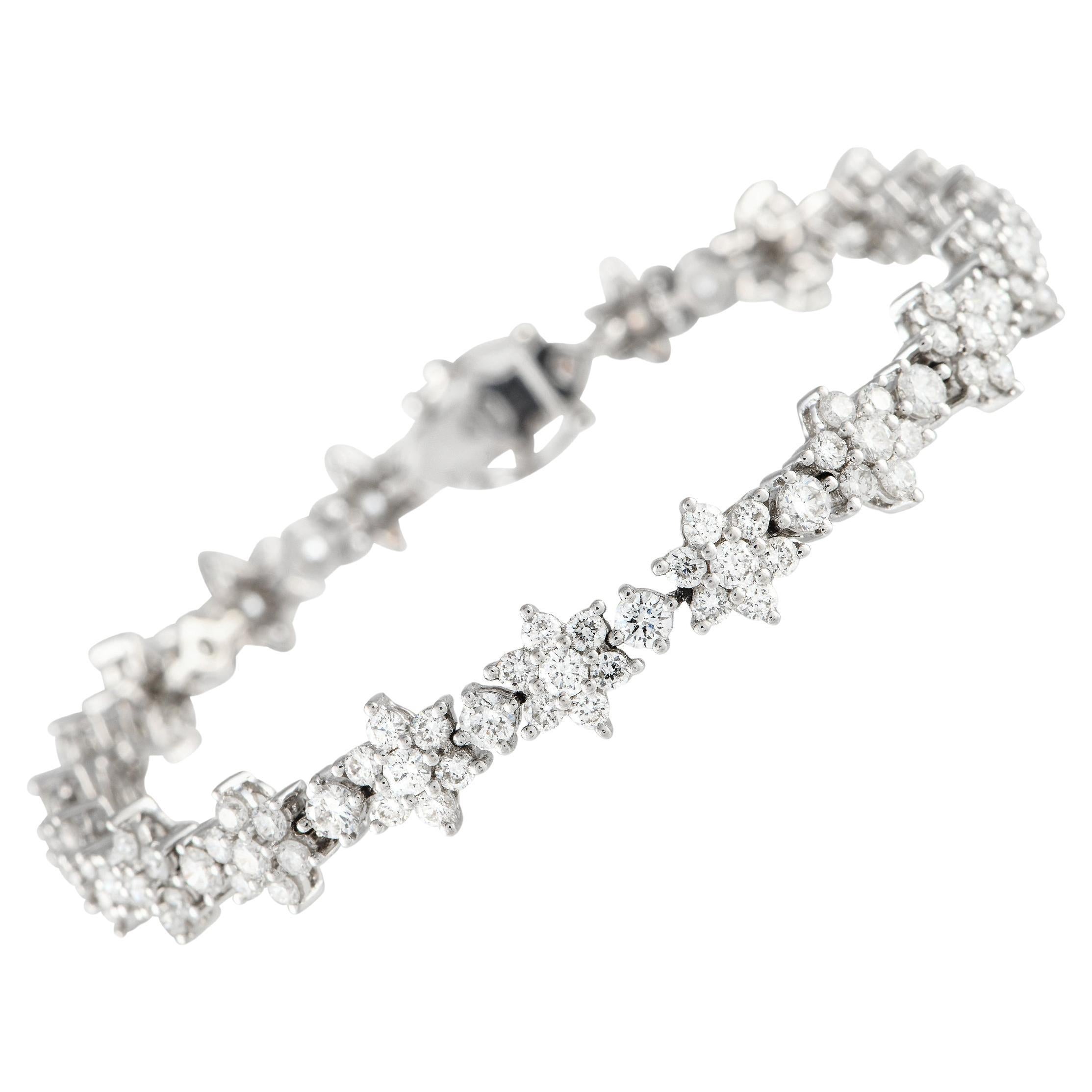 18K White Gold 4.0ct Diamond Flower Line Bracelet For Sale