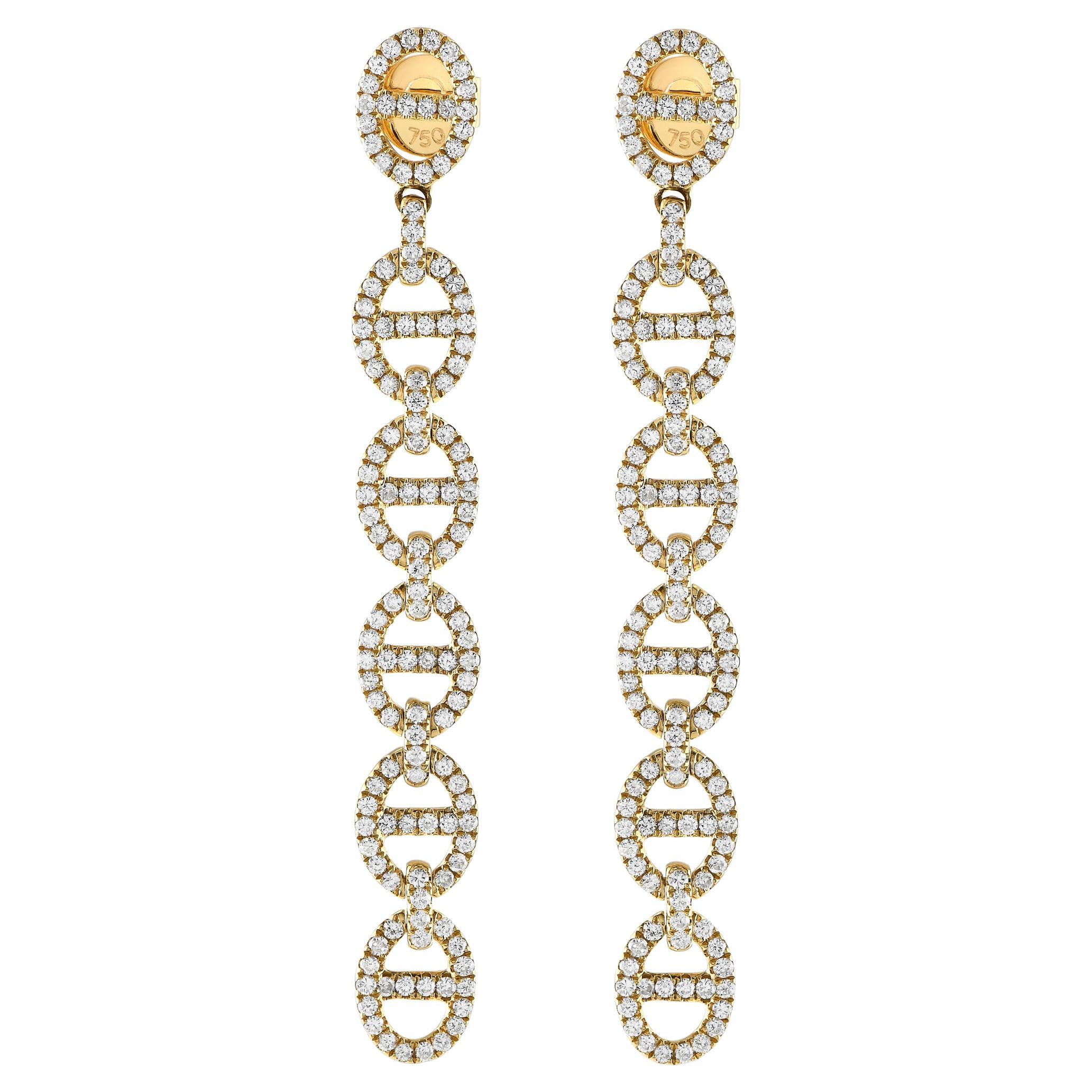 18K Yellow Gold 2.25ct Diamond Link Dangle Earrings For Sale