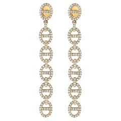 Boucles d'oreilles pendantes en or jaune 18K à maillons et diamants de 2,25 ct.