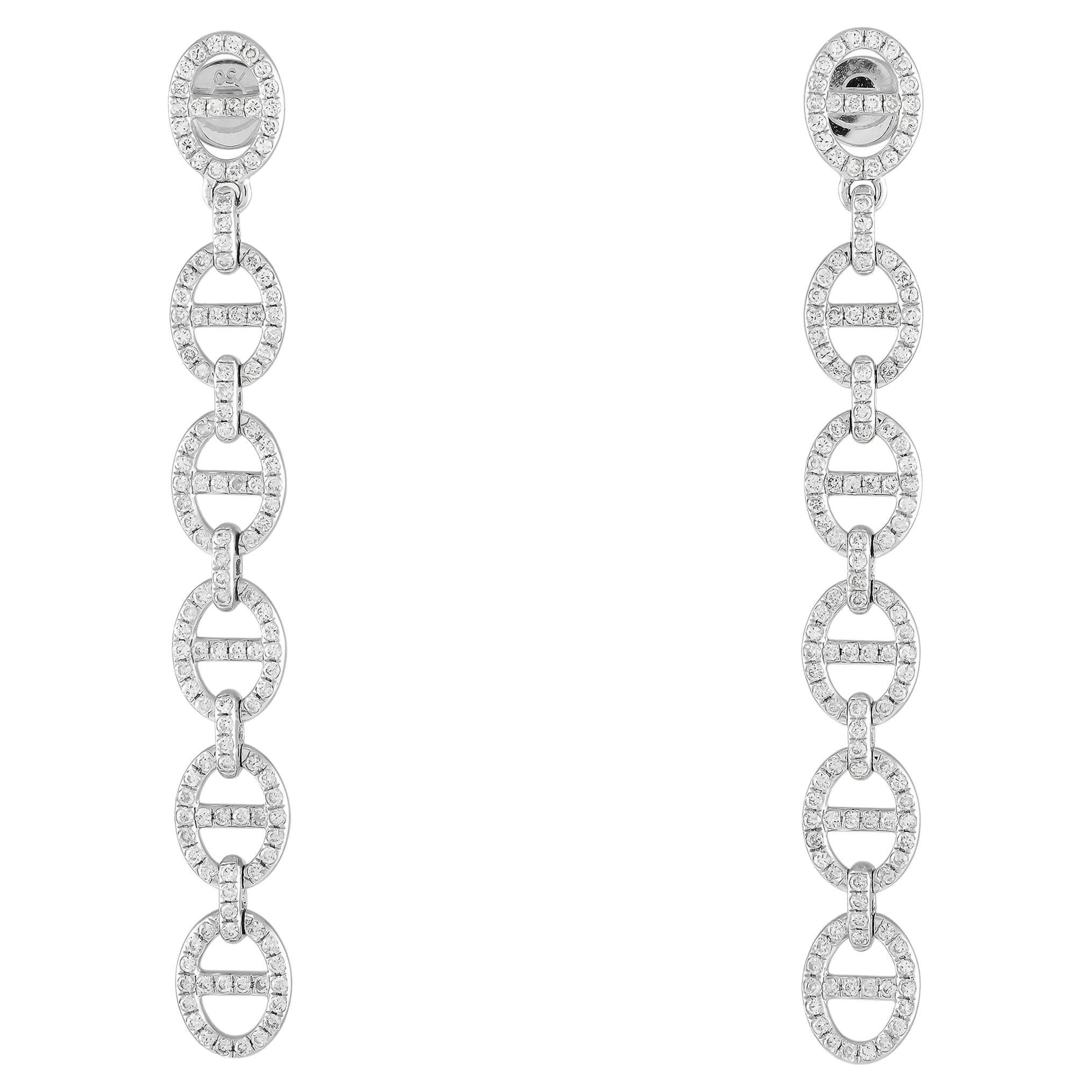 18K White Gold 2.35ct Diamond Dangle Earrings For Sale