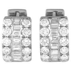 18K White Gold 2.10ct Diamond Three-Row Huggie Hoop Earrings