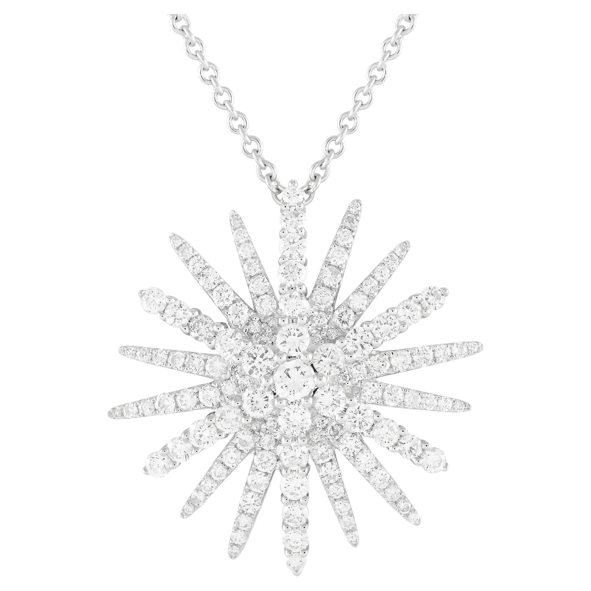 18K White Gold 2.30ct Diamond Sunburst Necklace
