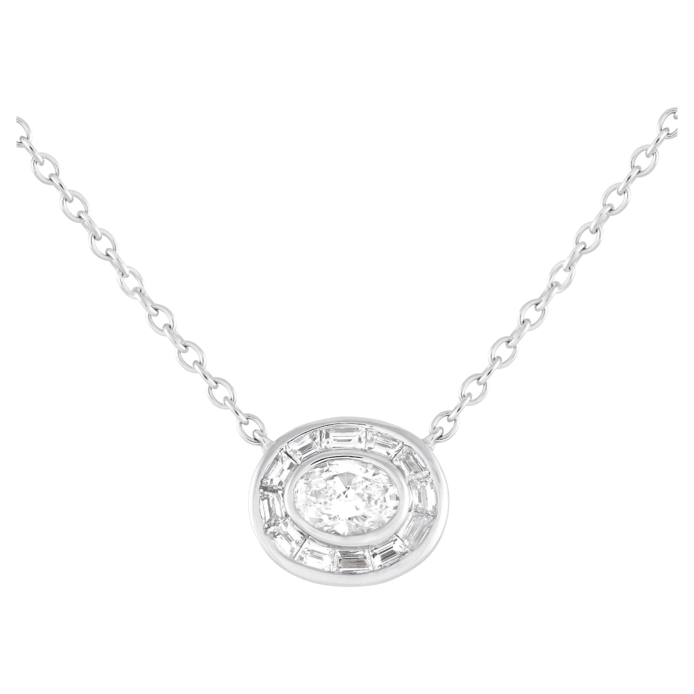 18K White Gold 1.0ct Diamond Oval Necklace