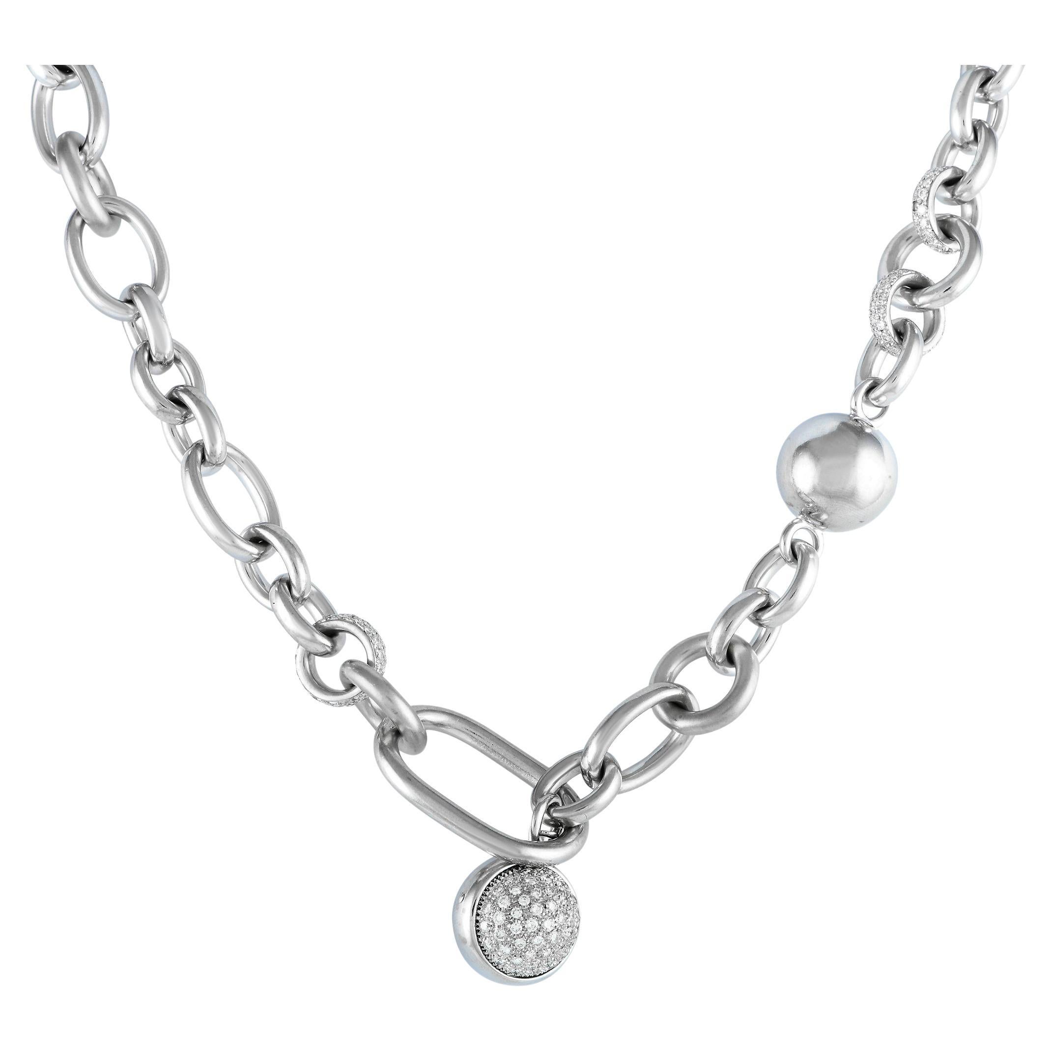 Pomellato Collier à maillons en or blanc 18 carats avec diamants pavés de 2,25 carats