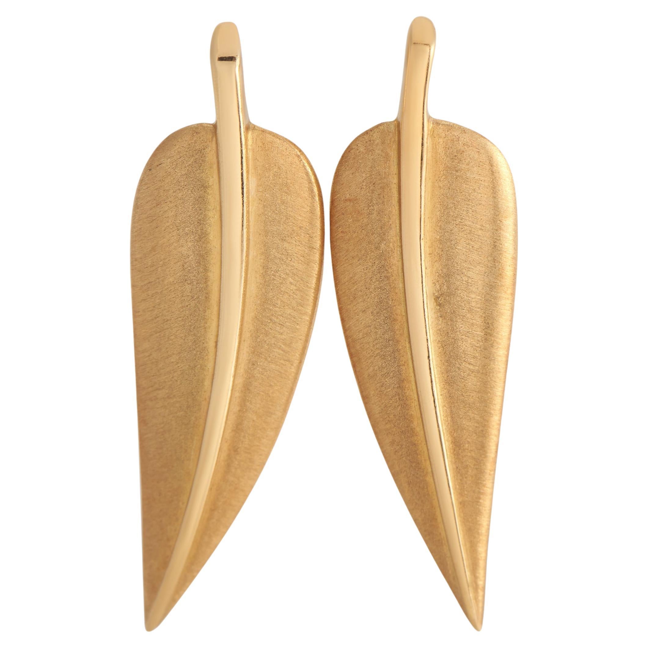 Tiffany & Co. 18K Yellow Gold Feather Earrings For Sale