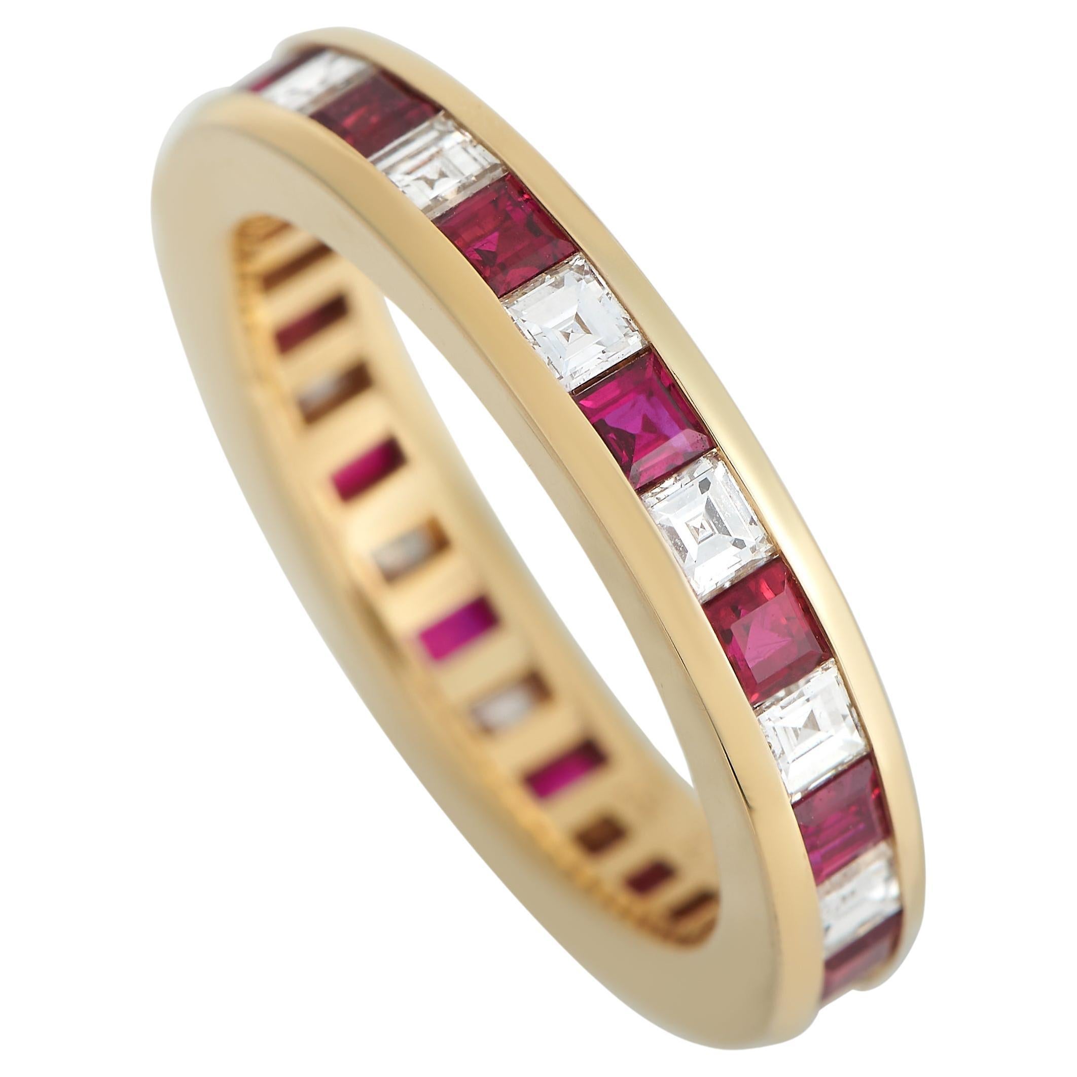 Tiffany & Co. 18K Yellow Gold 0.98ct Diamond & Ruby Band Ring For Sale